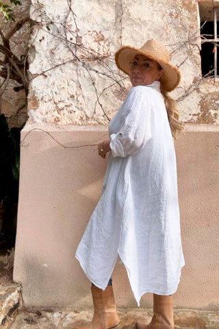 Adele linen shirt dress, white