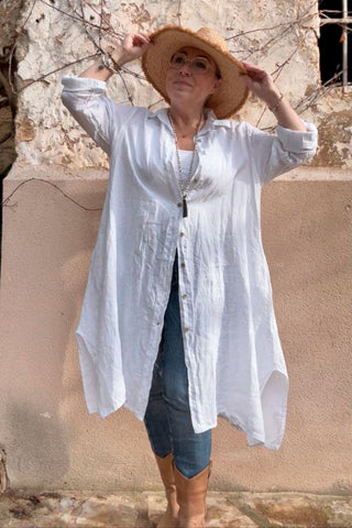 Adele linen shirt dress, white