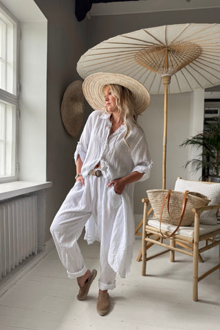 Adele linen shirt dress, white