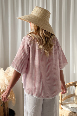 Alessia pellavapaita, pink stripe + white lace