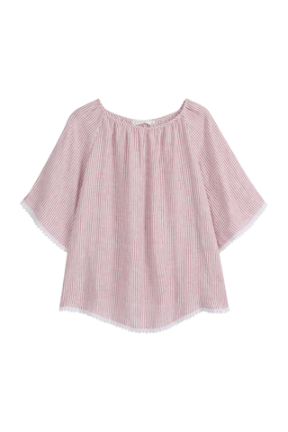 Alessia pellavapaita, pink stripe + white lace