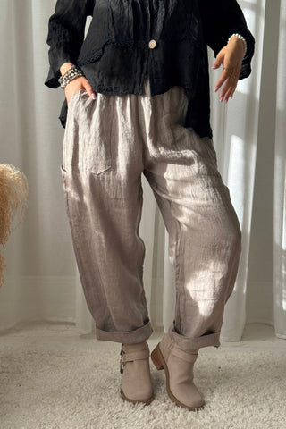 Baggy pellavahousut, taupe