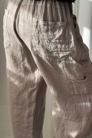 Baggy pellavahousut, taupe