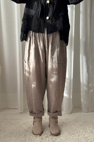 Baggy pellavahousut, taupe