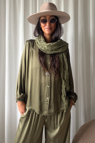 Boho mesh pellavahuivi, forest green