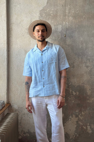Boxy pellavapaita, oxford blue