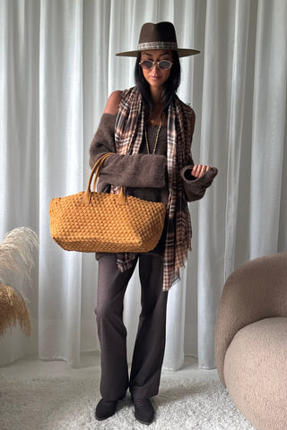 Braided suede shopper, cognac