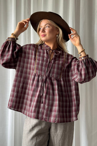 Checkered pusero, burgundy