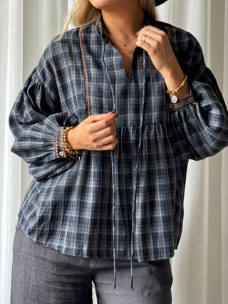 Checkered pusero, sininen