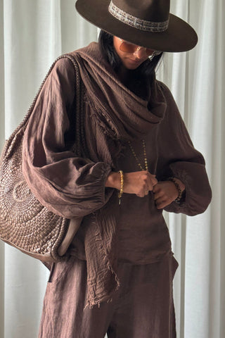 Chessie linen blouse, coffee