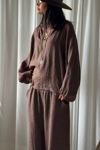 Chessie linen blouse, coffee