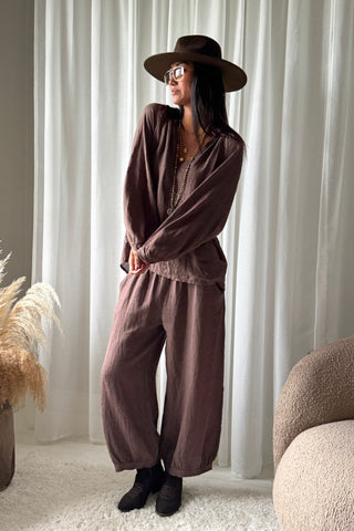 Chessie linen blouse, coffee
