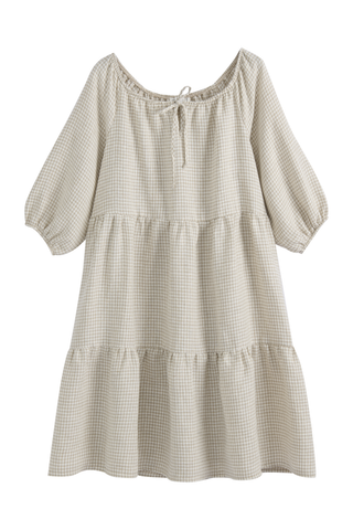 Emilia long linen dress, beige check