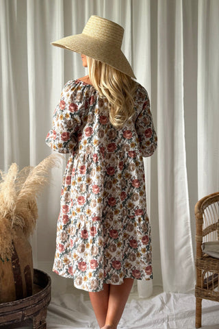 Emilia cotton dress, off white cottage floral