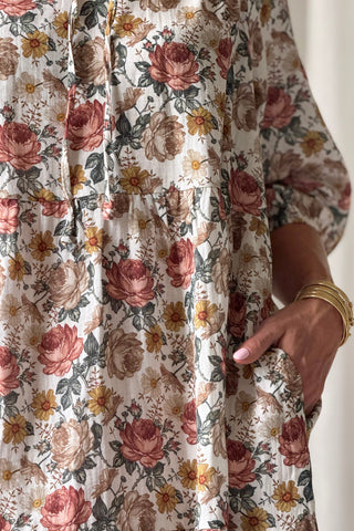 Emilia cotton dress, off white cottage floral