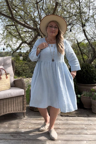 Emma linen dress, oxford blue