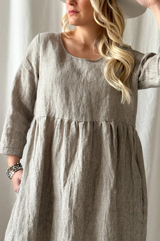 Emma linen dress, pinstripe