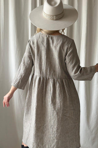 Emma linen dress, pinstripe