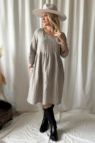 Emma linen dress, pinstripe