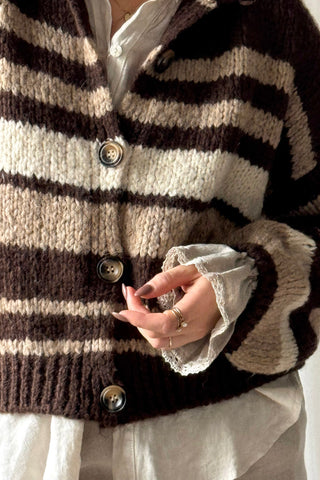 Hawthorn Stripe cardigan, coffee
