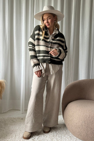 Hawthorn Stripe neuletakki, forest green