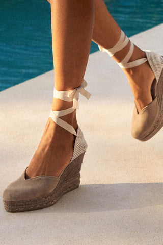 Hamptons heart-shaped wedge espadrilles, vintage taupe on tone