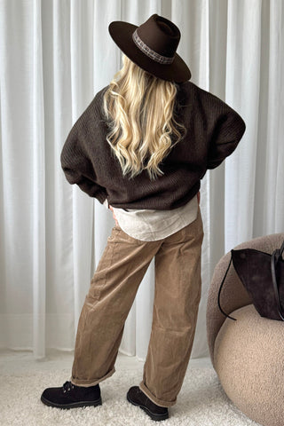 Honey v-neck alpaca blend jumper, coffee