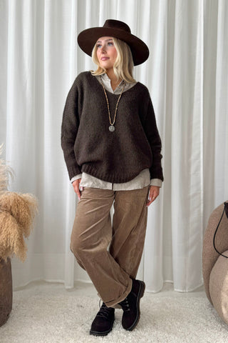 Honey v-neck alpaca blend jumper, coffee