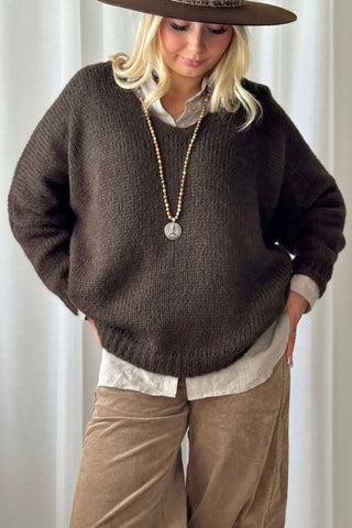 Honey v-neck alpaca blend jumper, coffee