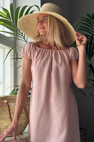 Isabel linen dress, sorbet pink
