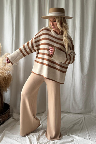 Josalie neule, off white-caramel