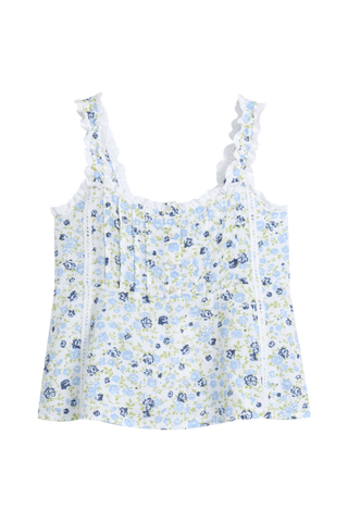 Leanna linen top, floral blue