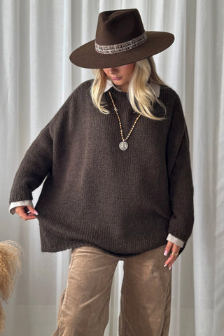 Lise boat neck alpaca blend jumper, coffee