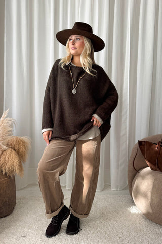 Lise boat neck alpaca blend jumper, coffee