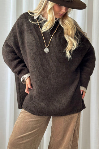 Lise boat neck alpaca blend jumper, coffee