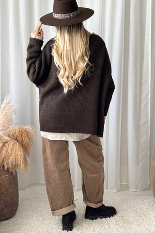 Lise boat neck alpaca blend jumper, coffee