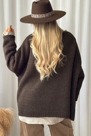 Lise boat neck alpaca blend jumper, coffee