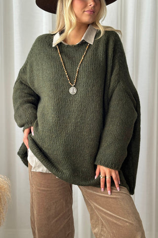 Lise alpakkasekoiteneule, forest green