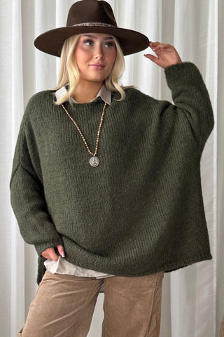 Lise alpakkasekoiteneule, forest green