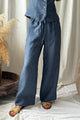 Mallorca pellavahousut, denim stripe