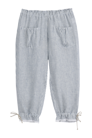 Mameluk linen capris, blue stripe+white lace