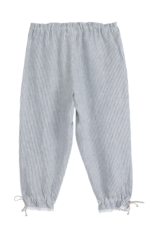Mameluk linen capris, blue stripe+white lace