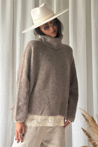Marlene alpakkasekoitepooloneule, taupe