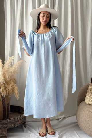 Moraira linen dress, oxford blue