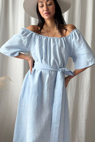 Moraira linen dress, oxford blue