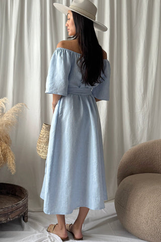 Moraira linen dress, oxford blue