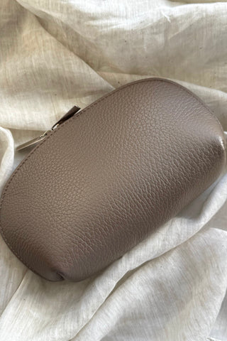 Leather toiletry bag, taupe