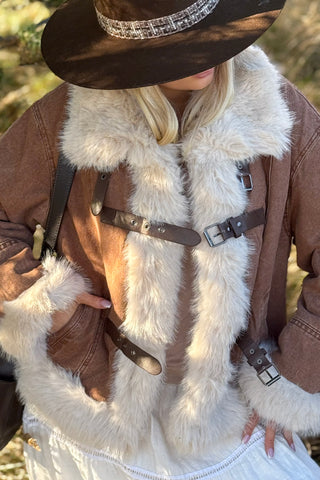Northern Luxe denim jacket, caramel