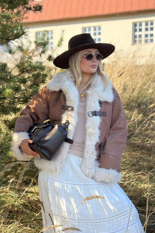 Northern Luxe denim jacket, caramel