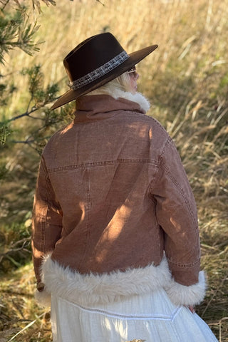 Northern Luxe denim jacket, caramel